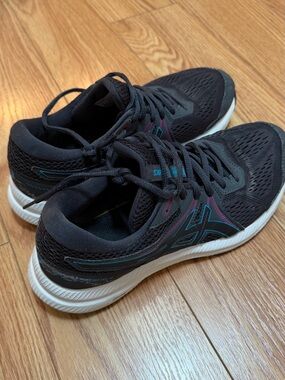 Asics Black Running Shoes with Teal and Pink Accents